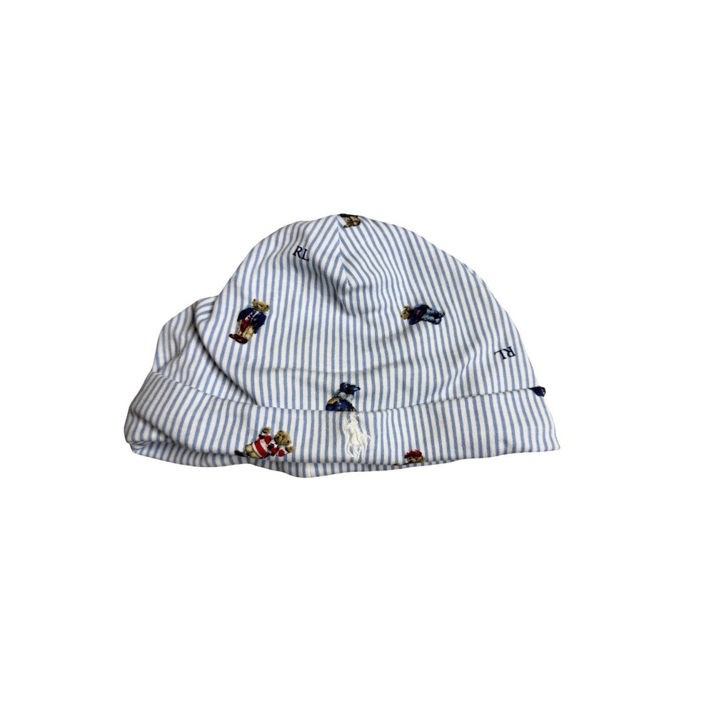 ralph lauren one size 3-9M baby boy infants hat striped bear cotton